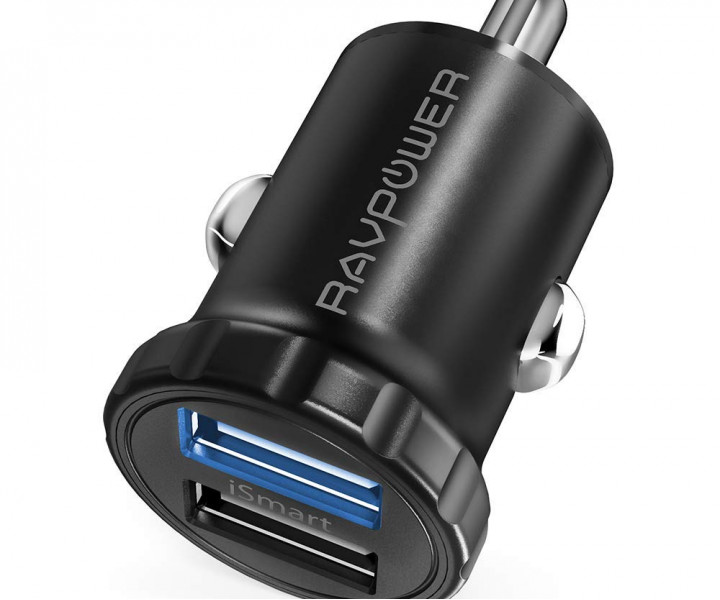 RAVPower USB Car Charger Mini 2xUSB 24W 4.8A with iSmart 2.0 Charging Tech Black (RP-PC031)